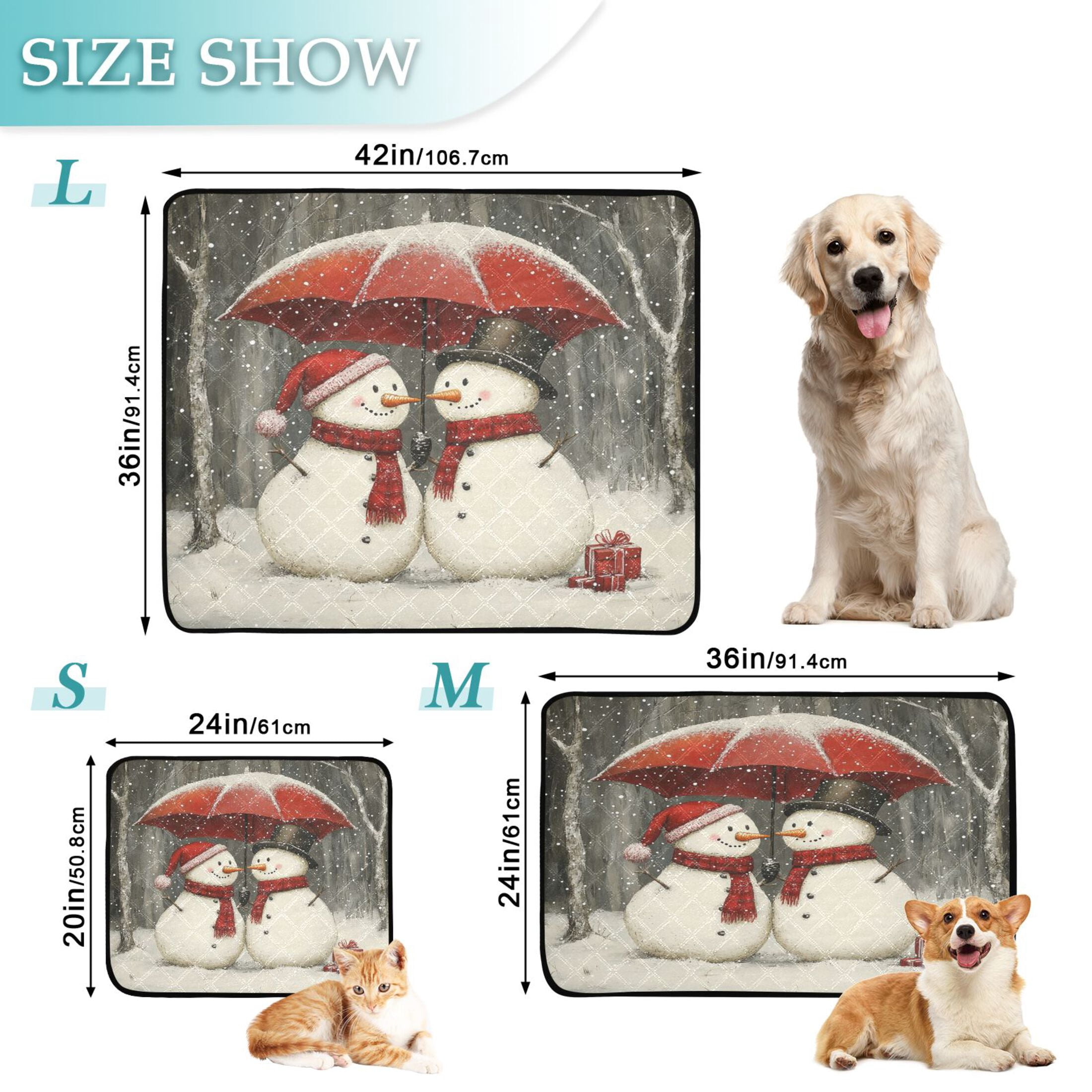 Qxltty Snowman Couple Cat litter Pads Pet Set of 2 Diaper Mats Center Anti-leakage Layer Absorbent Soft and Comfortable