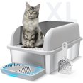 thumbnail image 1 of Caja de arena de acero inoxidable para gatos, bandeja extragrande de metal, bandeja para inodoro, lados cerrados, con estribo y cuchara, 1 of 6
