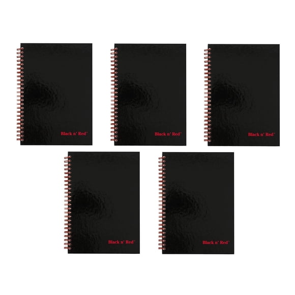Black n' Red Twin Wire Hardcover Notebook, 8-1/4" x 5-7/8", Black/Red, 70 Ruled Sheets, Sold as 5 Pack (L67000)