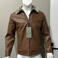 thumbnail image 5 of Maoxin Men's Jacket Men's Lapel Leather Jacket Casual Loose Men's Leather Jacket Solid Color Long Sleeved Hooded Casual Jacket/jacket Khaki 5XL, 5 of 6
