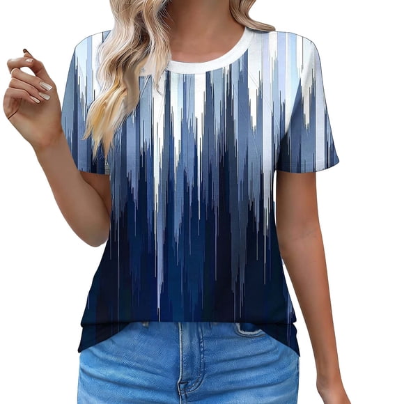 RXMEKW Printed Round Neck Short Sleeve Top for Women Polyester Casual Blouse Regular Length for Girls in Size Chart
