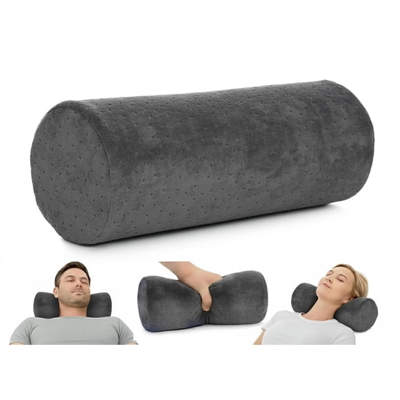 All Sett Health Bamboo Gray Round Cervical Roll Cylinder Bolster Pillow with Removable Washable Cov