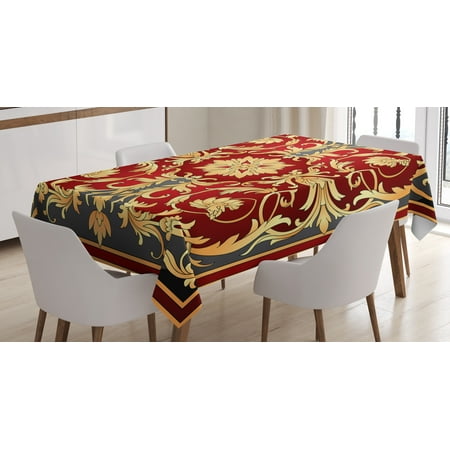 Turkish Filigree - Turkish Pattern Tablecloth, Ottoman Spiral Foliage Pattern Frame Filigree Style Royal and Retro, Rectangular Table Cover for Dining Room Kitchen, 52 X 70 Inches, Ruby Mustard Black, by Ambesonne