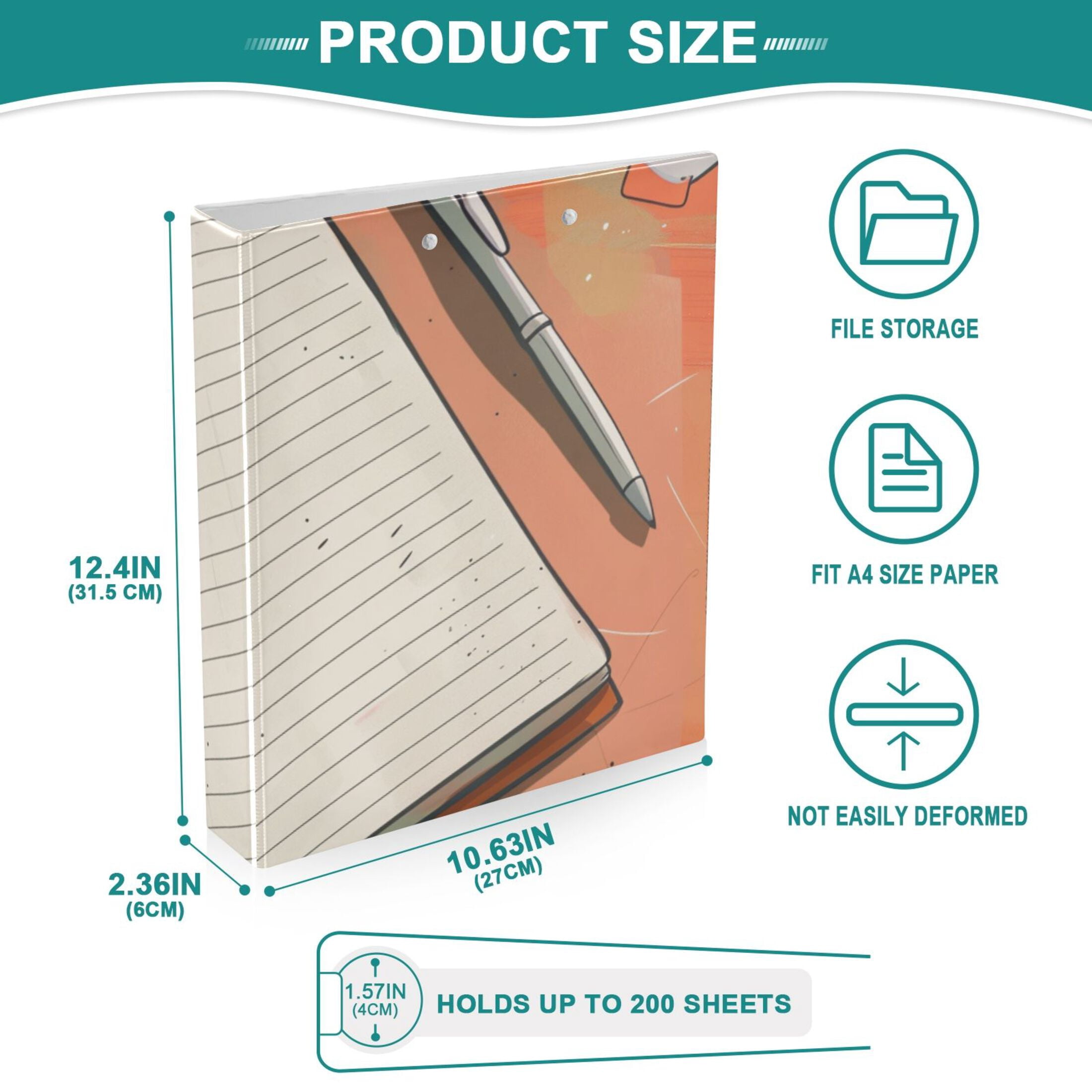 Notebook Coffee 3 Ring Binders 1.5 inch Hardcover File Folders with Interior Pockets A4 Size Organizer for School Office Hospital