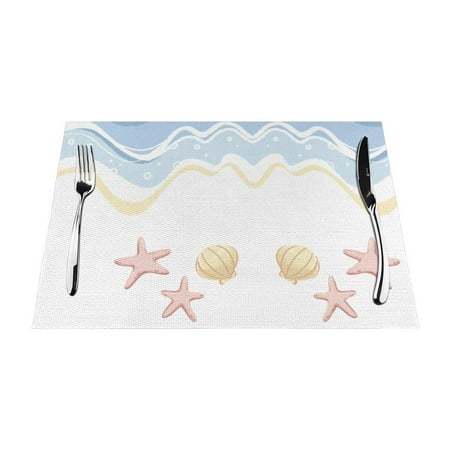 

ZNDUO Placemats 1 PCS Heat Resistant Stain Resistant Woven PVC Insulation Placemats Durable Washable Elegant Table Mats for Dining-Beach Shell 18 x12