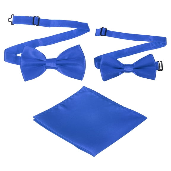 Bow Tie for Men, Adjustable Bow Ties with Pocket Square Pre-tied Bow Ties Sets for Wedding (Sapphire Blue, 2Size)