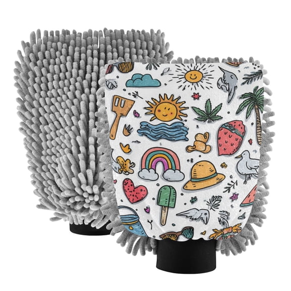 Microfiber Car Wash Gloves With Chenille & Polyester Terry Scratch-Free Cleaning Elastic Cuffs Summer Elements