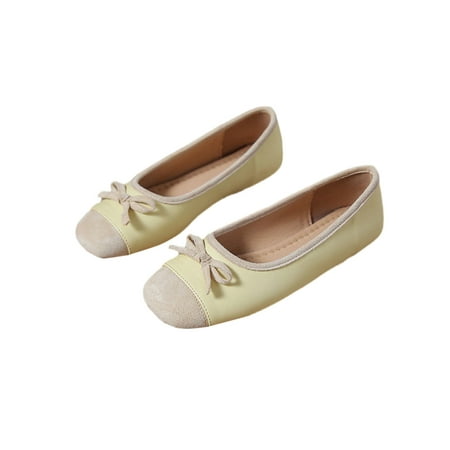 

SIMANLAN Women Casual Shoes Slip On Flat Shoe Bowknot Ballet Flats Womens Stylish Pumps Ladies Square Toe Khaki 4.5