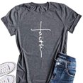 thumbnail image 1 of facefd T-Shirt Femme Col Rond Manches Courtes Blouse Femme T-Shirt Manches Courtes Décontracté Lettre Tee Top, Gris, TTG, 1 of 5