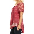 thumbnail image 3 of Sakkas Ash Speckled Tiedye Embroidered Cap Sleeve Blouse Top With Embroidery Hems - Brown / Burg - One Size, 3 of 5
