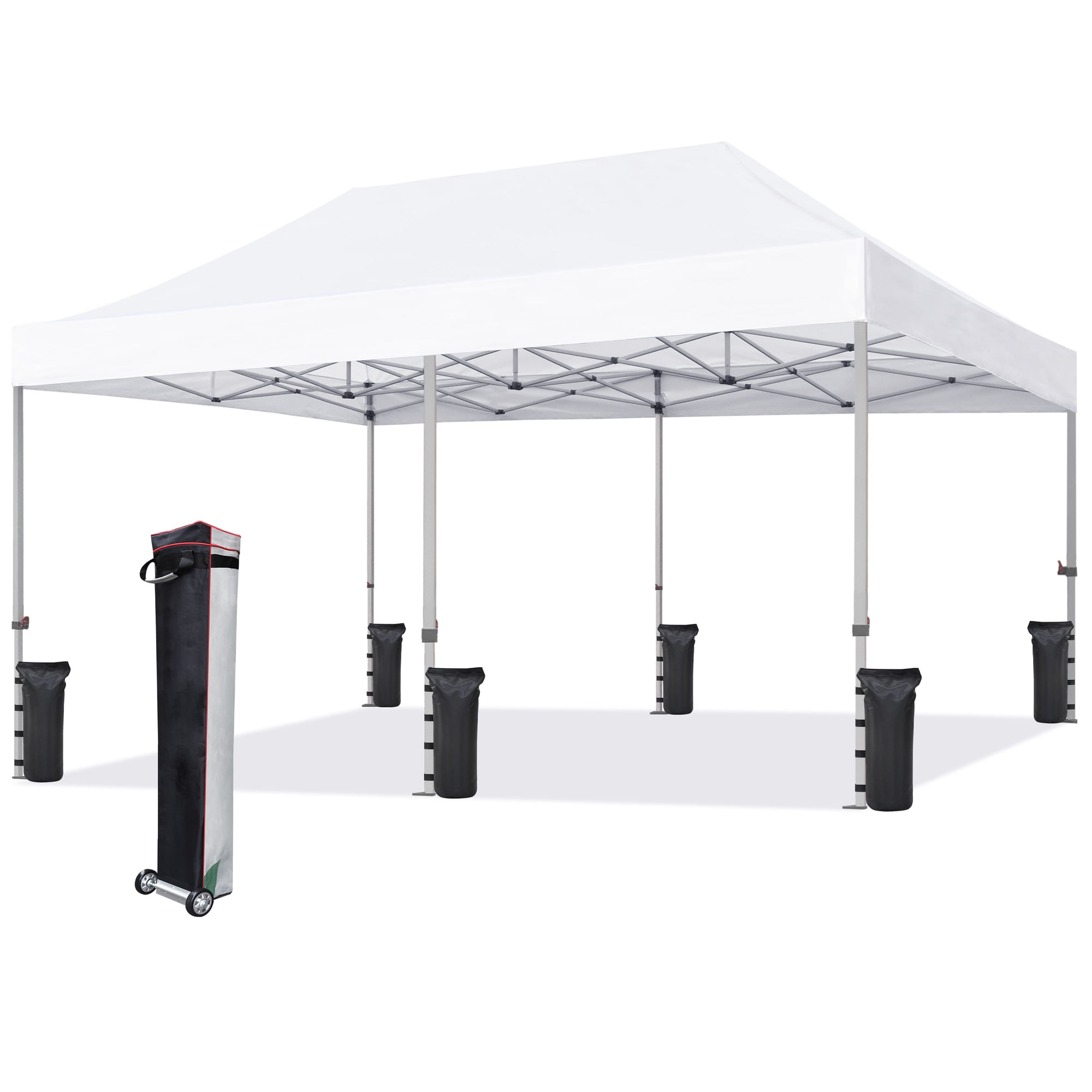 Euromax 10'x20' Ez Pop Up Canopy Tent Commercial Instant Canopies with Heavy Duty Roller Bag,Bonus 6 Sand Weights Bags (Snowy)