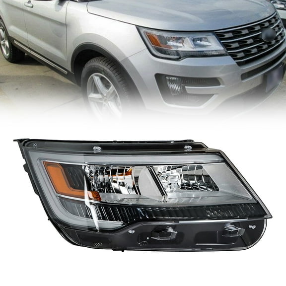 EPOTOOR For 2016-2018 Ford Explorer Headlights with LED DRL Chrome Housing Right Side