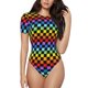 thumbnail image 1 of Fotbe Rainbow Chequerboard Body de Mujer con Cuello Redondo y Mangas Cortas, Sin Mangas Ajustado, Suave, Cómodo y Básico-Medium, 1 of 7