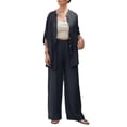 thumbnail image 2 of ZenCart Women's Cotton Linen Two Piece Set Half Sleeve Button Down Shirt Wide Leg Pants Set Casual Tracksuit for Spring Summer Autumn, 2 of 8