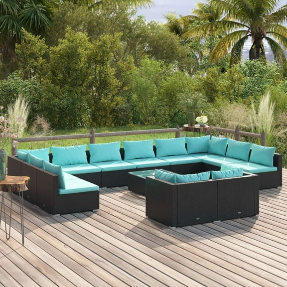 vidaXL 13 Piece Patio Lounge Set with Cushions Black Poly Rattan, 3102097