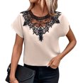 thumbnail image 1 of Mujeres camiseta crew Masajeadores de cuello manga corta Encaje suelta hem casual blusa para oficina al aire libre, 1 of 6
