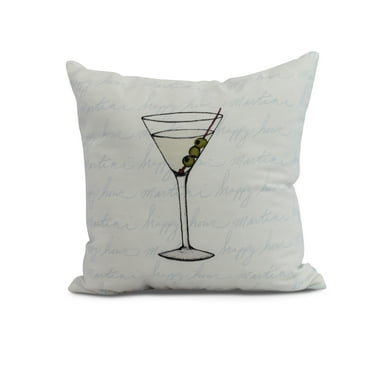 Simply Daisy, 20 x 20 inch, Martini Glass Text Fade Geometric Print Pillow, Pale Blue