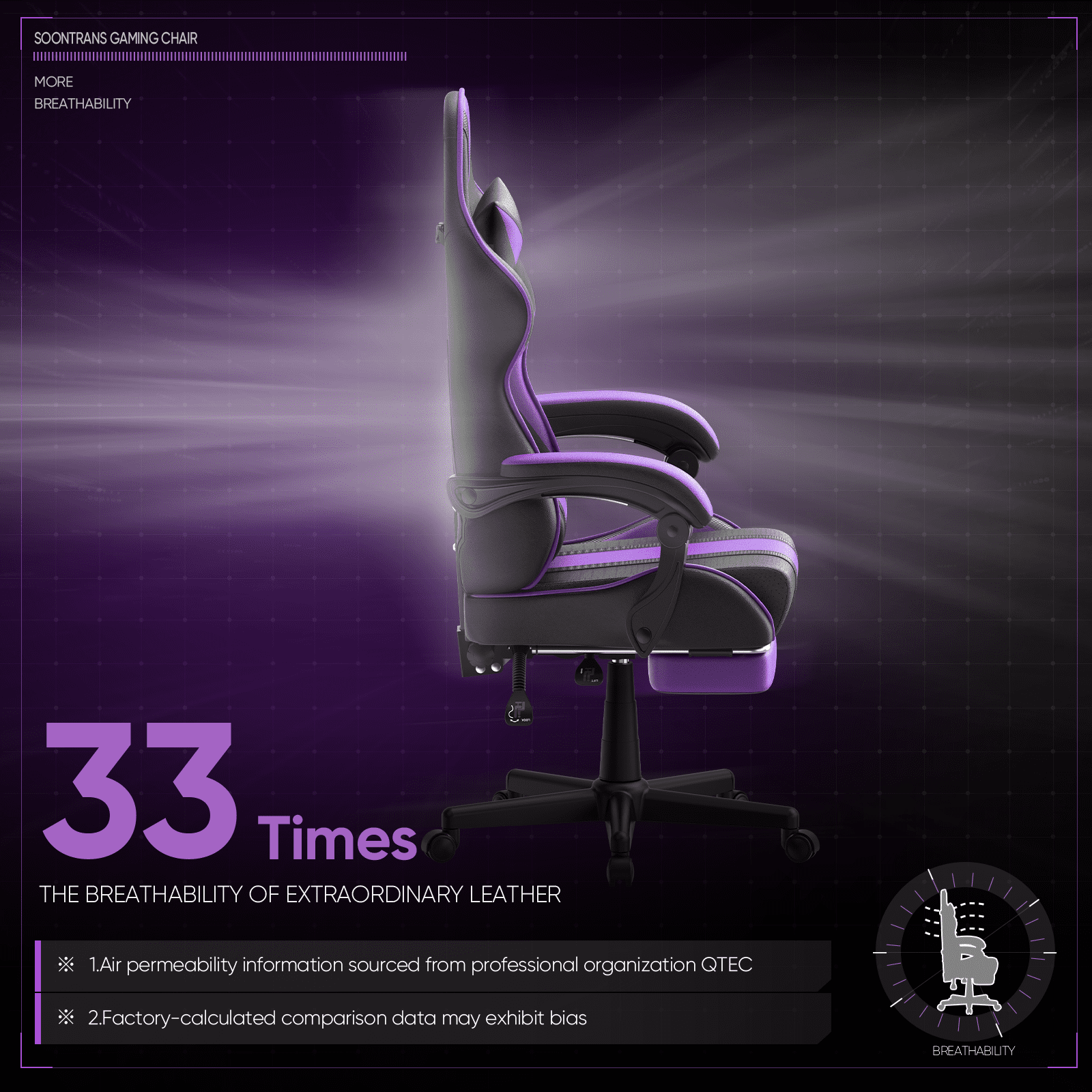 Soontrans Gaming Chair with Footrest Ergonomic Office Chair with Massage Lumbar Pillow, Reclining Gamer Game Chair for Adults, Purple