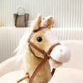 thumbnail image 5 of LKWLPD 39.38 Inches Kids' Stick Horses Stick Horse Plush Handcrafted Hobby Horse on a Stick With Wood Wheels Real Pony Neighing and Galloping Sounds for Kids Toddlers,Khaki One Size, 5 of 7