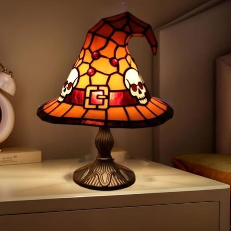Stained Witch Hat Resin Night Lamp – 30cm Warm Glow Halloween Table Light For Bedroom, Bookshelf, Mantel & Gothic Home Décor