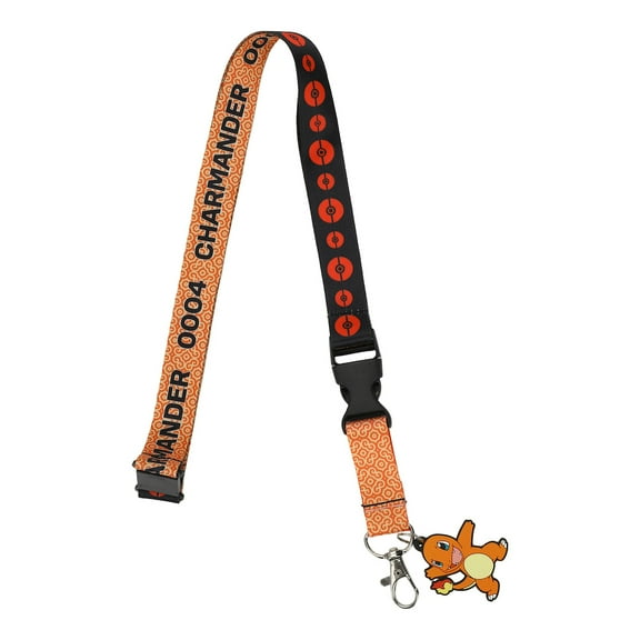 Pokemon Charmander Red Kanto Region Lanyard With Rubber Charm And ID Sleeve