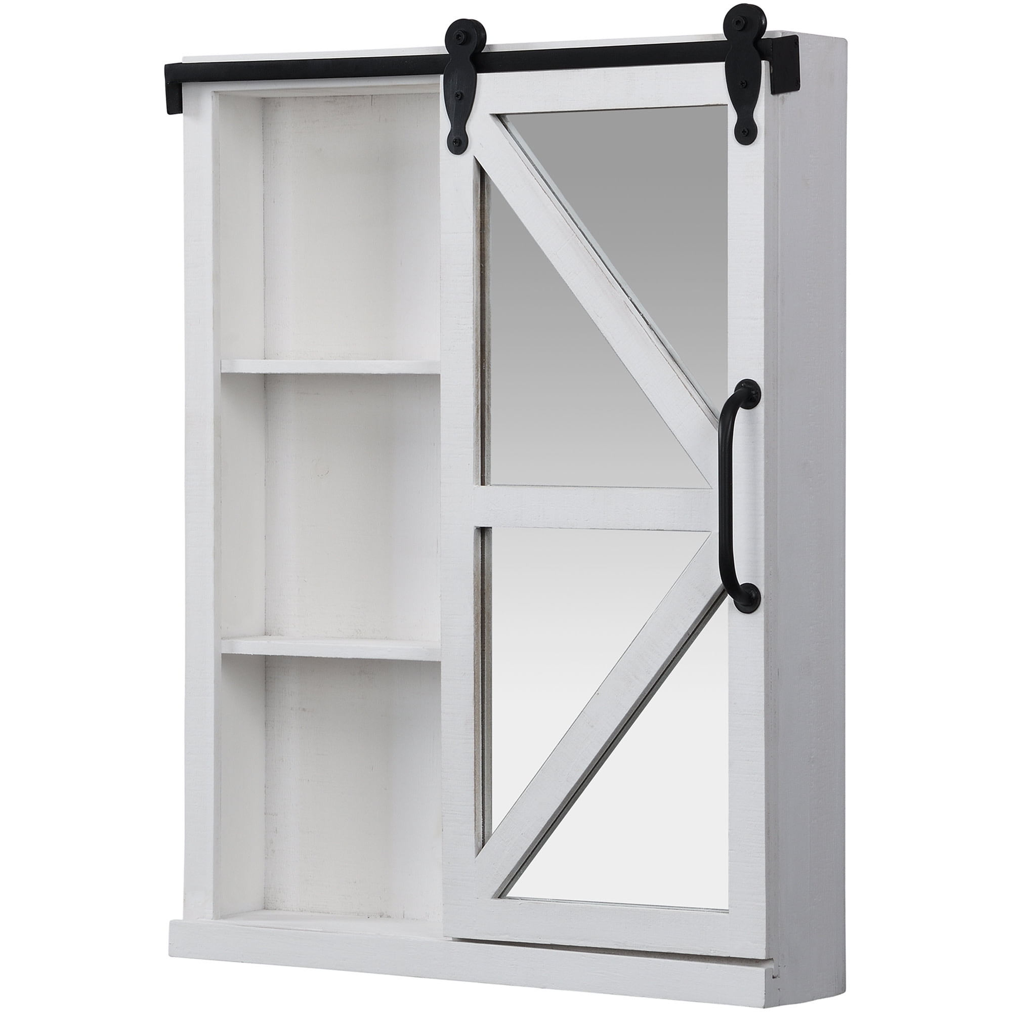 FirsTime & Co. White Winona Barn Door Mirrored Cabinet, Farmhouse, Square, 21 x 5.5 x 28 in