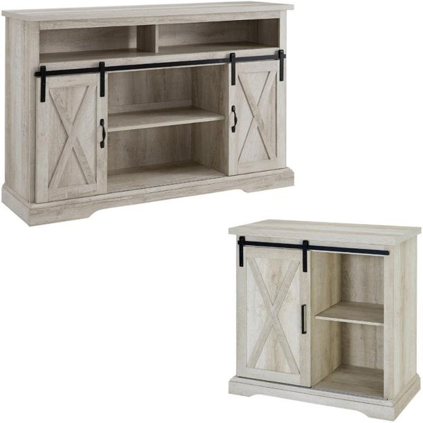 2 Piece Barn Door TV Stand Console and Buffet Set in Rustic
