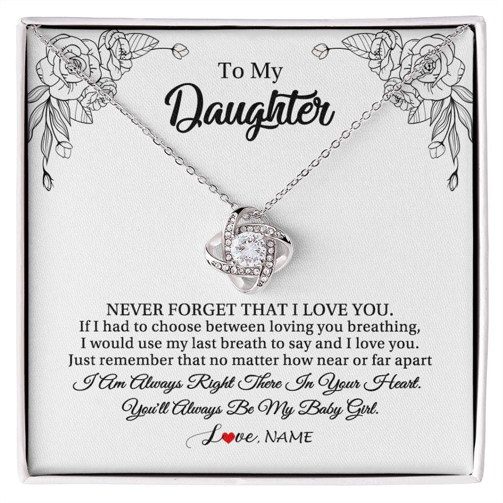 To My Daughter Necklace From Mom And Dad Never Forget I Love You, White Love Knot Necklace