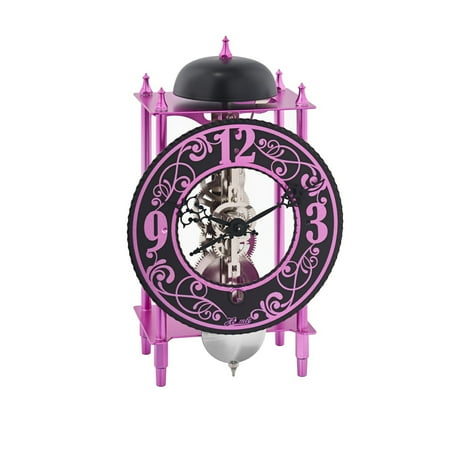 Hermle Wrought Iron Skeleton Table Clock - 9.5 - Fuchsia and Black