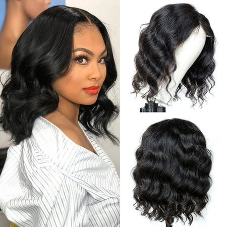 12inch Short Bob Body Wave Lace Front Wigs Human Hair HD Transparent 4x4x1 Closure Wigs Human Hair Brazilian Wet and Wavy Wigs Human Hair Wigs for Black Women T Part Lace Wig Pre Plucked