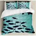 thumbnail image 3 of Fish Duvet Cover Set, Surreal Ornate Swirl Waves and Group of Fish with Nautical Under the Sea Theme, Decorative 2 Piece Bedding Set with 1 Pillow Shams, Twin Size, Blue Turquoise, by Ambesonne, 3 of 3