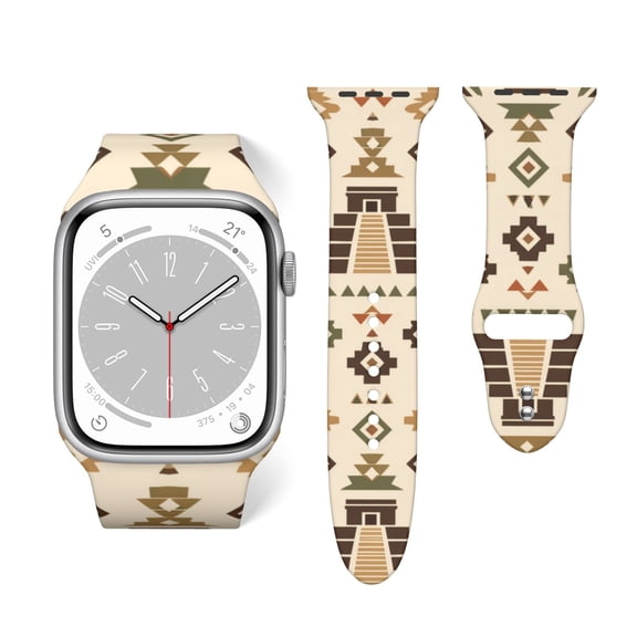 Geometric Aztec Style Home Decor Pattern Soft Silicone Sport Band 38mm40mm Wristband for Apple Watch, Waterproof Buckle Strap for Series 9/8/7/6/SE/Ultra