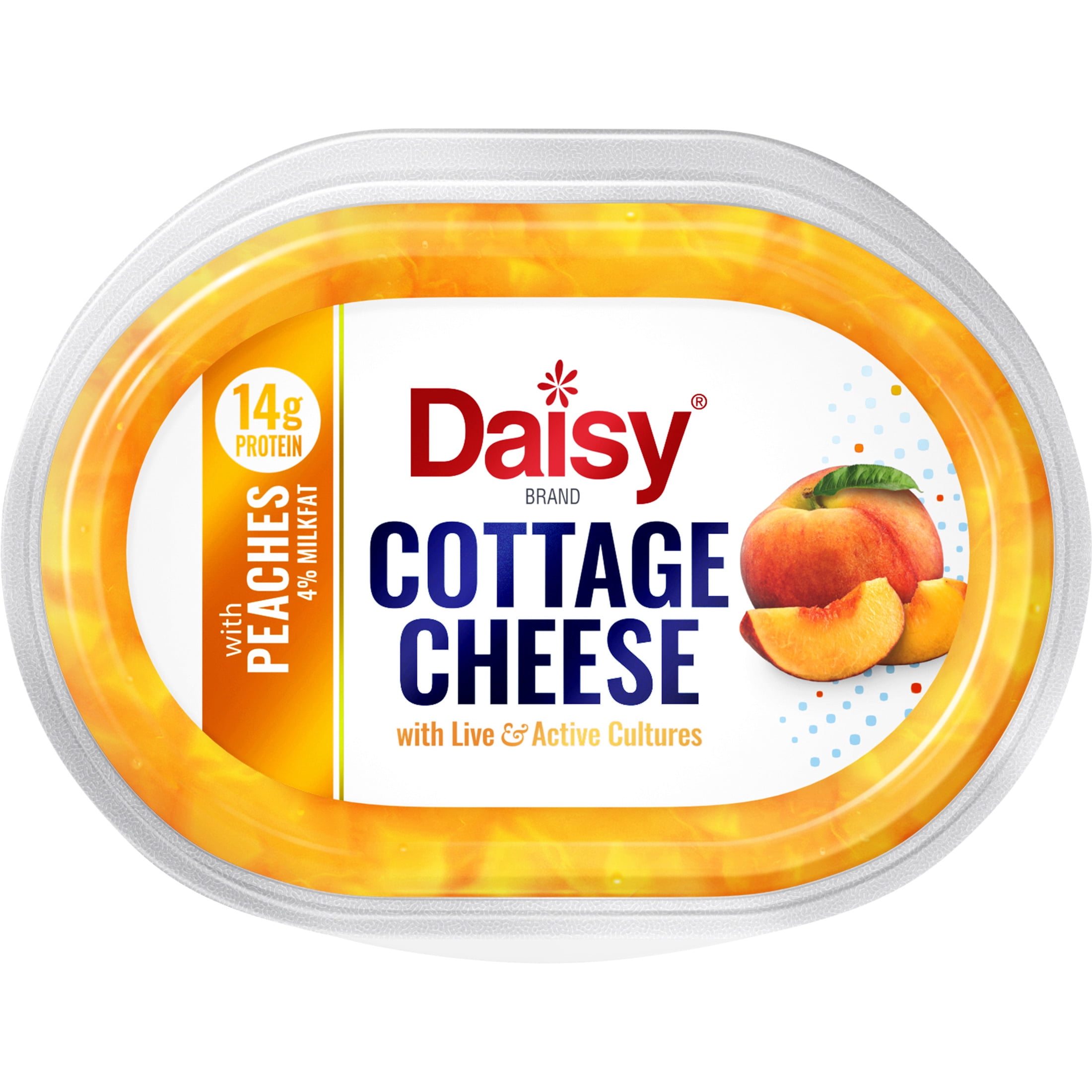 Daisy Cottage Cheese with Peach, 4% Milkfat, 6 oz Cup (Refrigerated) – 14g of Protein per Serving