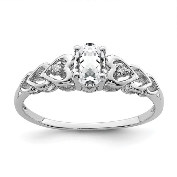 Auriga Fine Jewelry 925 Sterling Silver White Topaz and Diamond Solitaire Engagement Ring Size 7 for Women