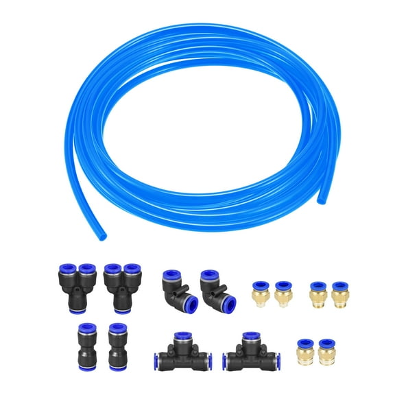 Uxcell Pneumatic Air Hose Tubing PU Air Compressor Tube 0.25''IDx0.4''OD Pipe Blue with Connect Fitting