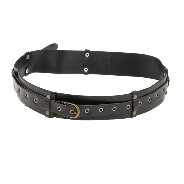 Cinturón medieval de piel sintética multifunción Steampunk ajustable para LARP y cosplay Negro