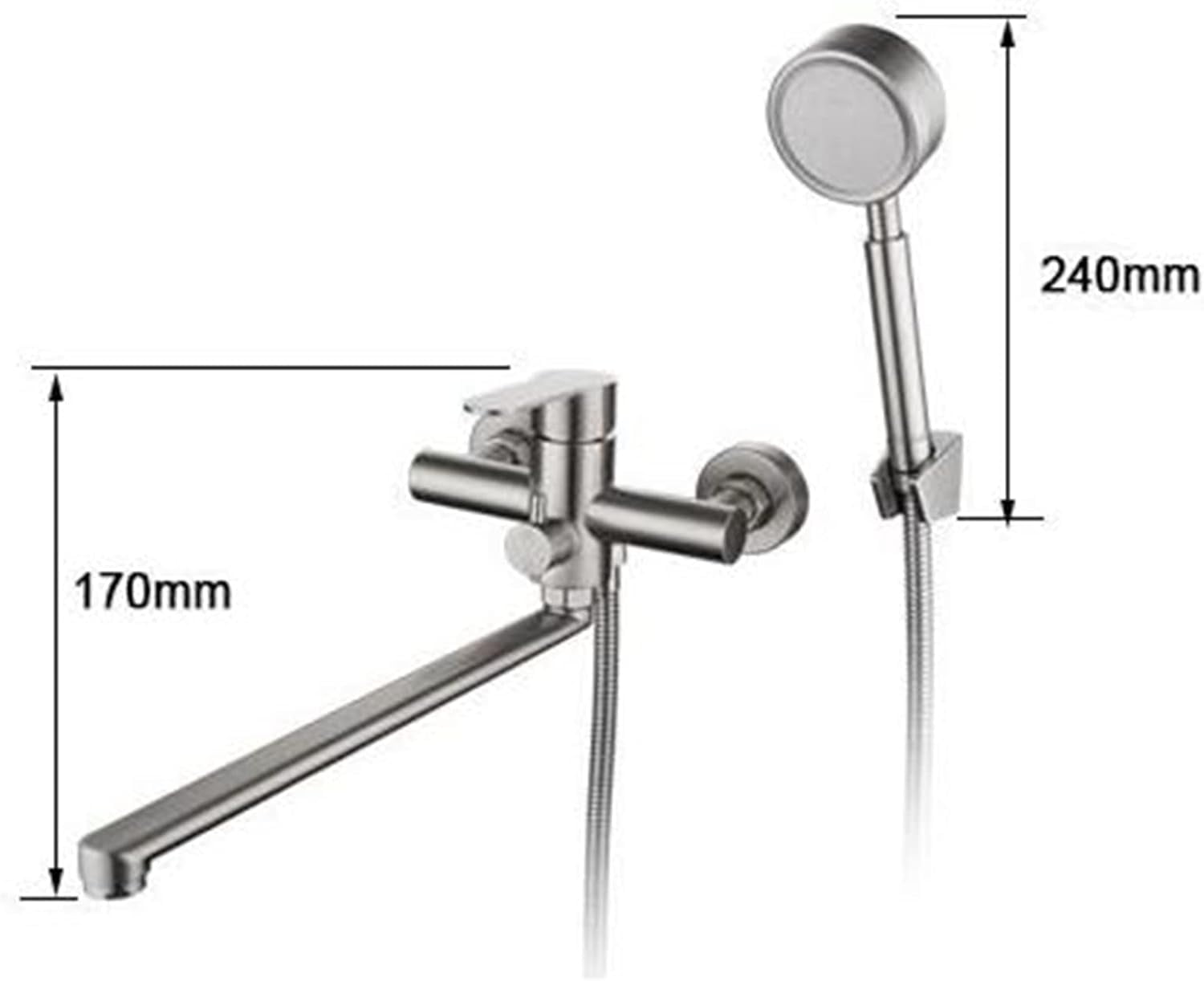 Bathtub Faucet with Shower Stainless Steel Brushed Shower Faucet Hot and Cold Water Multifunction Bathroom Faucet-B