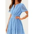 thumbnail image 4 of Womens Summer Short Dress V Neck Short Sleeve A Line Wear To Work Hollow Out Lace Ruffle Cute Casual Beach Party Dresses, 4 of 6