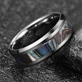 thumbnail image 2 of 8mm Men's Tungsten Carbide Wedding Ring Abalone Shell Inlay High Polished Beveled Edge Comfort Fit Size 7-12, 2 of 5