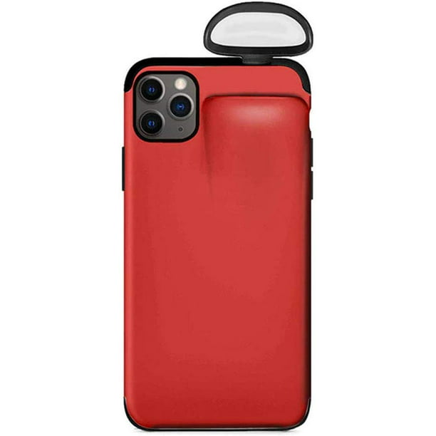 Redshield Compatible for Apple iPhone 11 Pro Max (2-in-1) Ultra-Slim  Protective Silicone Shell Case with Attached Apple Airpods Case at The Back  [Red]
