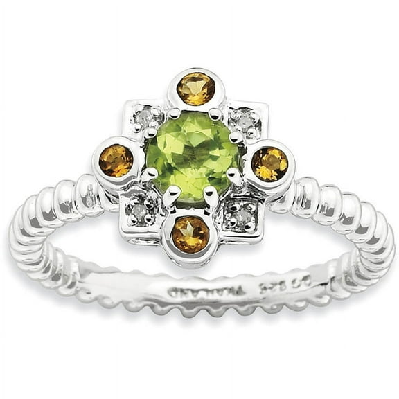 Peridot, Citrine and Diamond Sterling Silver Ring