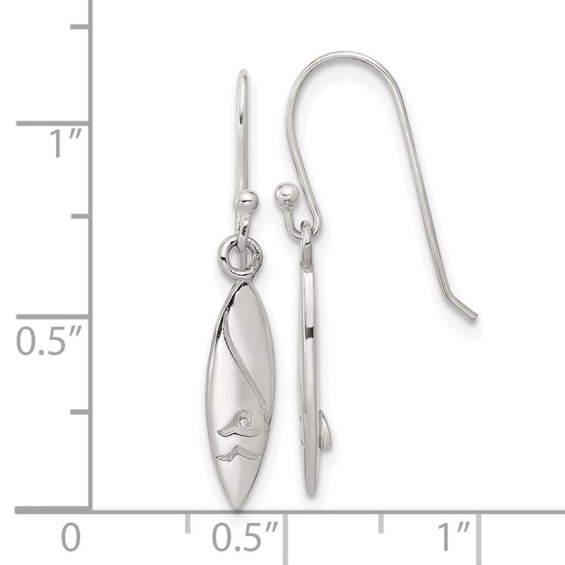 Polished Pointed Oval Wave Shephard Hook Long Drop Dangle Earrings 27.4x4.6mm Wide Dangle Earring for Women