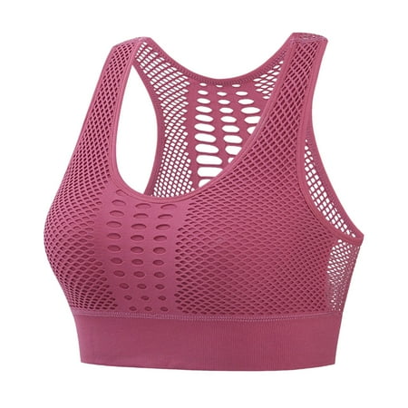 QYZEU Supportive Bras for Women Wireless Breathable Shockproof Running Push Up Shaping Sports Yoga Fitness Tank Top Bra Solid Soft Comfy Lightweight Underwear Pink XL
