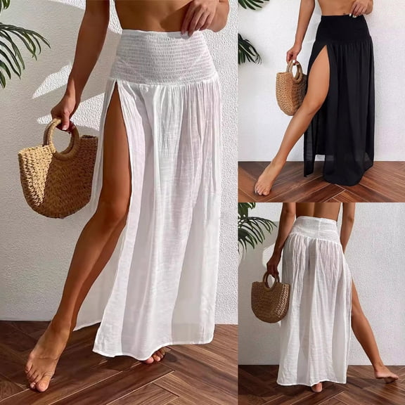 abtuhar Womens Skirts,High Waisted Skirts for Women,Fashion Women Casual Summer Solid Elastic Waist Ankle Skirt Black XXL