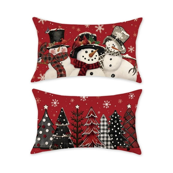 TAJWE Christmas Throw Pillow Covers Red Snow Snowflake Snowman Xmas Tree Pillowcases Farmhouse Winter Holiday Decorative Cushion Cases for Sofa Couch Living Room Home Décor 12x20 Inches Set of 2