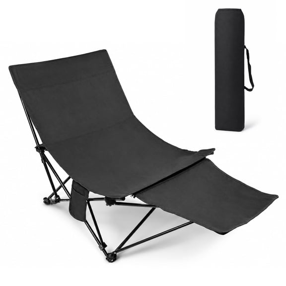 MOONORAH Portable Folding Beach Chair - 4 Position Reclining with Footrest - Black