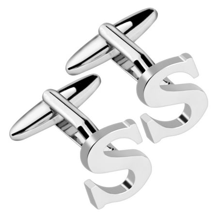 Circular Mens Cufflinks Men's Initial S Alphabet Letter Silver Copper Cufflinks Fathers Day Wedding Birthday Party Cuff Links ()