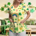 thumbnail image 6 of GEWSEY St. Patricks Day Scrub Tops for Women Irish Shamrock Holiday Shirts V Neck Short Sleeve Nursing Uniform with Pockets (Yellow, XL), 6 of 8