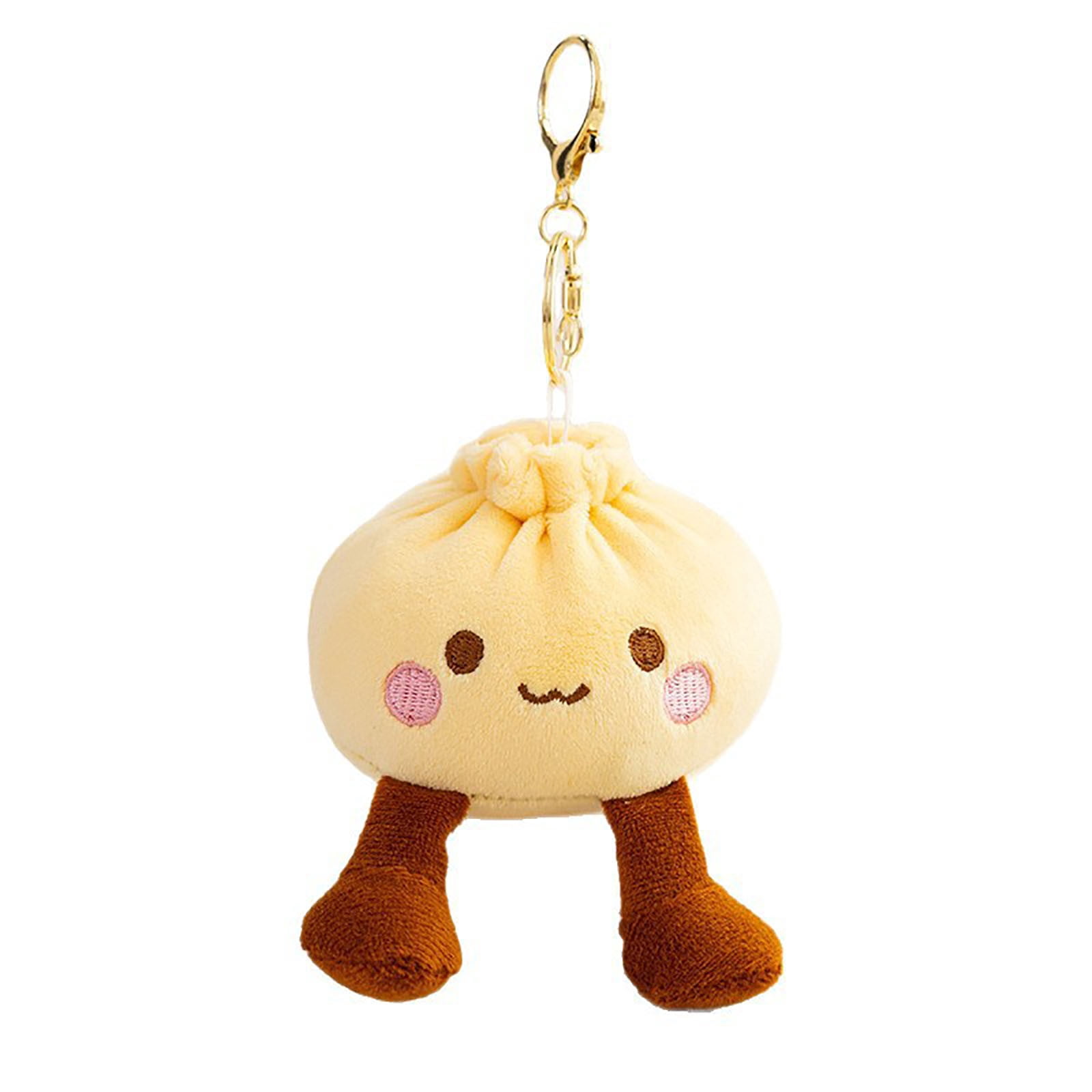 Tusihei Kawaii Dumpling Plush Keychain, Cute Steamed Bun Bag Pendant with Adorable Face, Soft Plush Key Ring with Metal Clasp and Chain for Backpack Purse Keys
