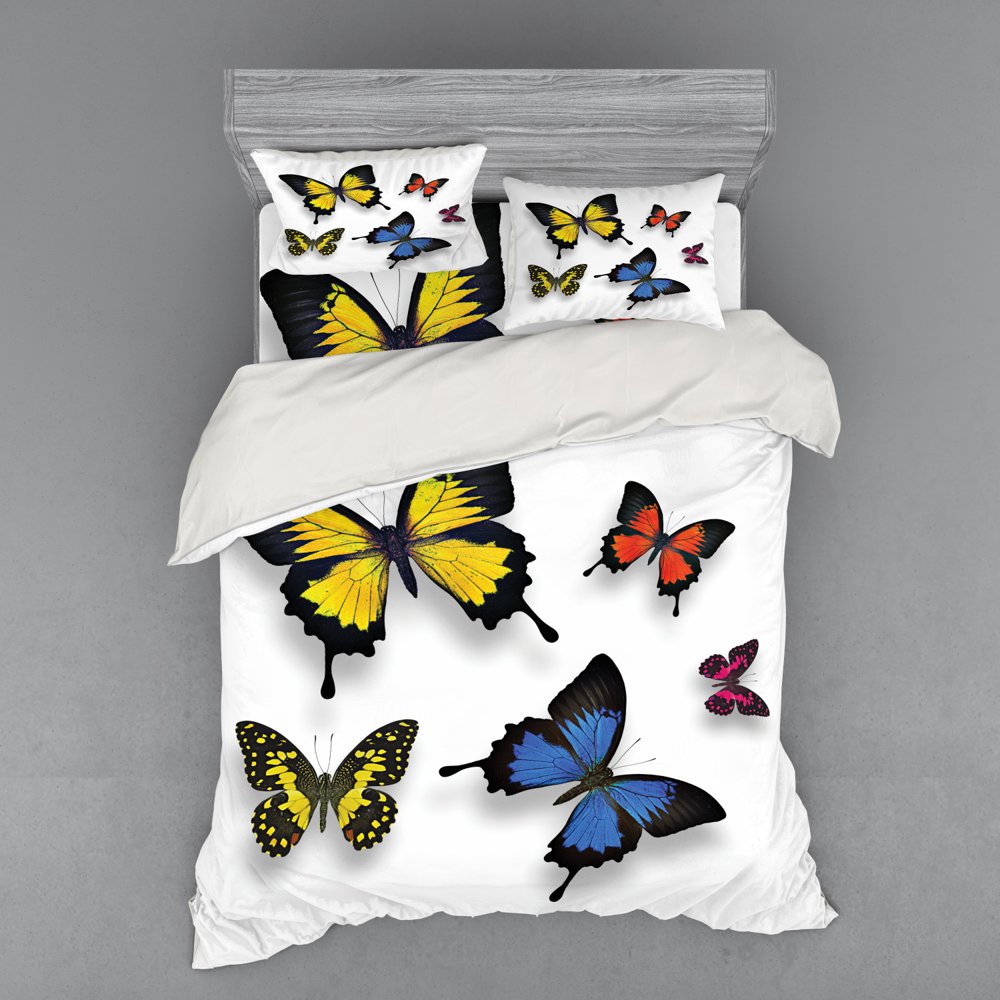 Butterfly Duvet Cover Set, Various Colorful Butterflies Pattern and